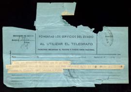 Telegrama de José María Pemán [a Julio Urquijo] en el que le dice que no podrá asistir a la sesió...