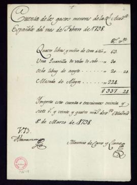 Cuenta de gastos menores del mes de febrero de 1798