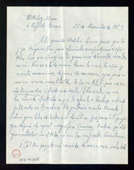 Carta de Jorge Guillén a Melchor Fernández Almagro en la que le reclama el artículo sobre Cántico...