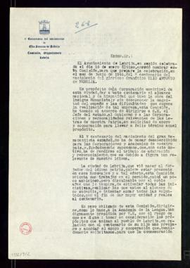 Carta de Antonio Álvarez, presidente de la comisión organizadora del V centenario del nacimiento ...