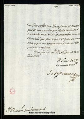 Carta de Jorge Dunant a Manuel de Lardizábal en la que comunica que se ha fijado el cartel [corre...
