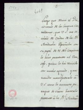 Carta de Antonio Martínez Salazar a Manuel de Lardizábal y Uribe en la que le comunica que ha pre...