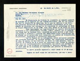 Carta del administrador del Sanatorio Esquerdo a Melchor Fernández Almagro en la que le informa d...