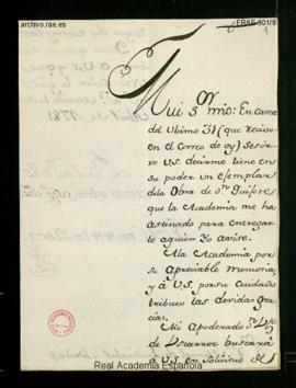 Carta del conde de la Roca a Manuel de Lardizábal y Uribe de agradecimiento por el ejemplar de la...