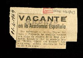 Recorte del diario Madrid con la noticia titulada Vacante en la Academia Española