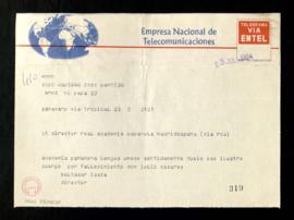 Telegrama de Baltasar Isaza, director de la Academia Panameña de la Lengua, a Ramón Menéndez Pida...