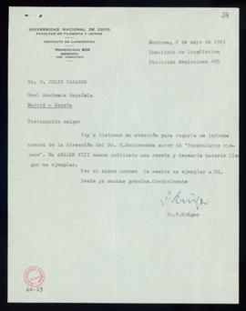 Carta de Fritz Krüger a Julio Casares en la que le pide la dirección de C. Goicoechea, autor de V...