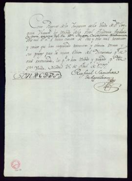 Recibo de Rafael Sánchez de Aguilera, regente de la imprenta de la viuda de Ibarra, de 6000 reale...