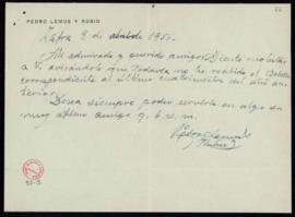 Carta de Pedro Lemus a Julio Casares en la que reclama el Boletín correspondiente al último cuatr...