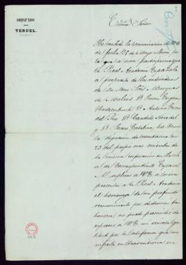 Carta de Francisco de Paula Benavides, obispo de Teruel, a Manuel Bretón de los Herreros, secreta...