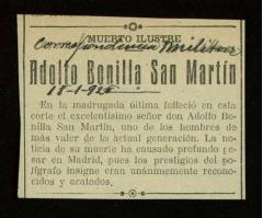 Recorte del diario La Correspondencia Militar de 18 de enero de 1926, con la noticia del fallecim...