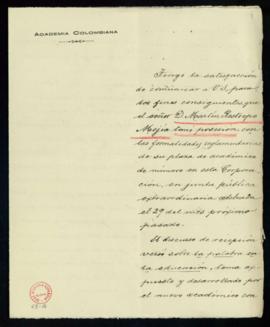 Carta de Diego Rafael de Guzmán a Emilio Cotarelo, secretario, en la que le informa sobre la toma...