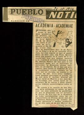 Recorte de prensa del diario Pueblo con el artículo Academia-Academiae sobre las vacantes a cubri...