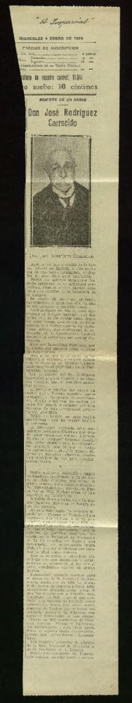 Recorte del diario El Imparcial de 4 de enero de 1928, con la noticia del fallecimiento de José R...