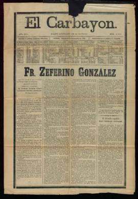 Ejemplar de El Carbayón de 30 de noviembre de 1894, con la noticia del fallecimiento de Ceferino ...