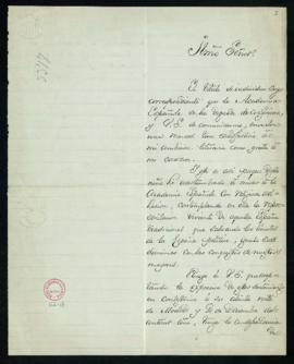 Carta de Miguel Antonio Caro a Aureliano Fernández-Guerra en la que acusa recibo del título de ac...