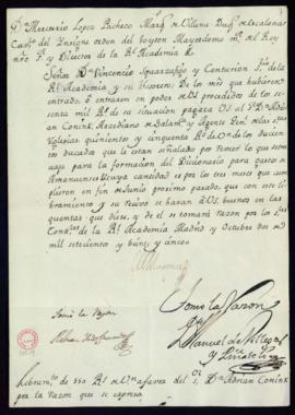 Orden del marqués de Villena de libramiento a favor de Adrián Conink de 550 reales de vellón por ...