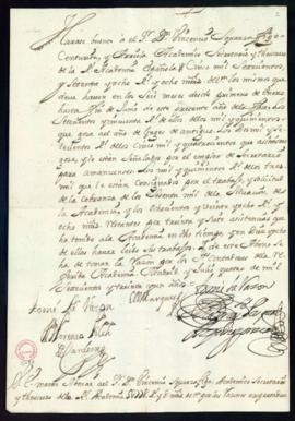 Orden del marqués de Villena del abono a Vincencio Squarzafigo de 5778 reales y 8 maravedís de ve...