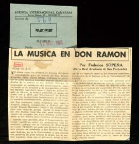 Recorte del diario Ya con el artículo La música en don Ramón, por Federico Sopeña