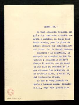 Copia sin firma del oficio del secretario a Francisco Javier Sánchez Cantón con la comunicación d...