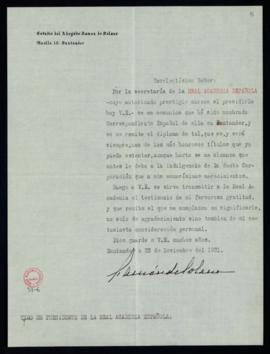 Carta de Ramón de Solano y Polanco al director en la que expresa su agradecimiento por su nombram...