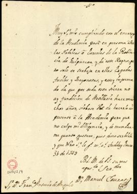 Carta de Manuel Cruzat a Francisco Antonio de Angulo en la que le indica que ha visitado las fábr...