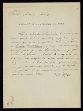 Carta de Antonio Arnao al secretario accidental con la que remite varios ejemplares firmados de s...