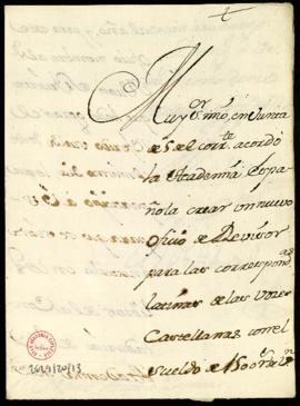 Carta de Francisco Antonio de Angulo a Francisco Antonio Zapata en la que le informa de que la Ac...