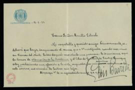 Carta de Luis Barreda a Emilio Cotarelo en la que se interesa por su reúma y le recuerda que le r...
