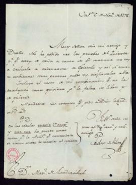 Carta de Pedro de Silva a Man[ue]l de Lardizábal [y Uribe] en la que le comunica que no ha podido...
