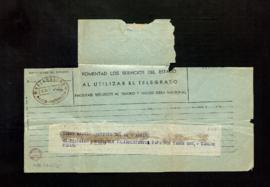 Telegrama de Carlos del Valle a Melchor Fernández Almagro con la noticia de la muerte de su padre