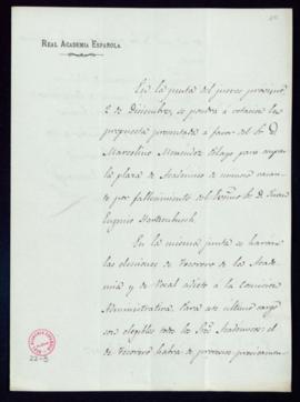 Oficio del secretario, [Manuel] Tamayo [y Baus], al marqués de Valmar [Leopoldo Augusto García de...
