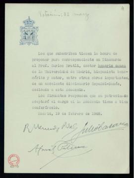 Carta de Carlos Bratli a Julio Casares, secretario, con la que le envía un sucinto resumen de sus...