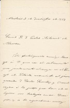 Carta de Eduardo Saavedra a Pedro Antonio de Alarcón con la petición de que interceda ante los ju...