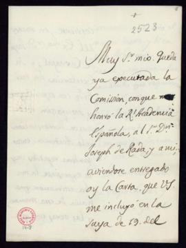 Carta de Ignacio de Luzán a Francisco Antonio de Angulo en la que le comunica que ha cumplido el ...