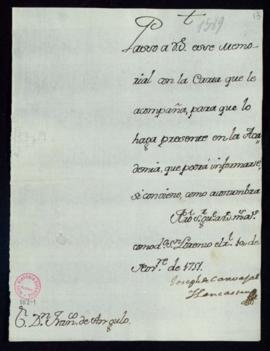 Carta de José de Carvajal y Lancaster a Francisco [Antonio] de Angulo con la que adjunta el memor...