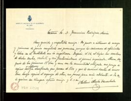 Carta de Antonio Alcalá Venceslada a Francisco Rodríguez Marín en la que le anuncia que, pasados ...