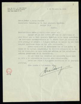 Carta de J. A. van Praag a Julio Casares en la que expresa su agradecimiento por su nombramiento ...