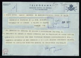 Telegrama de Antonio de Senillosa, director general de Relaciones Culturales, al secretario de la...