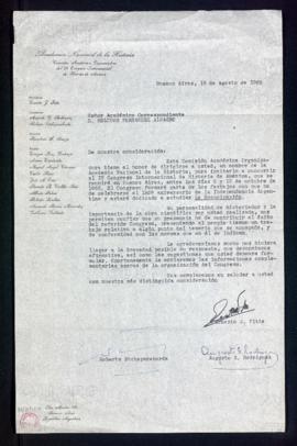 Carta de Ernesto J. Fitte, Roberto Etchepareborda y Augusto G. Rodríguez, miembros de la comisión...