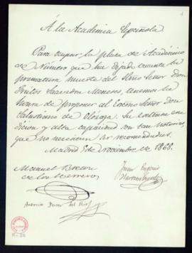 Propuesta de Manuel Bretón de los Herreros, Juan Eugenio Hartzenbusch y Antonio Ferrer del Río de...