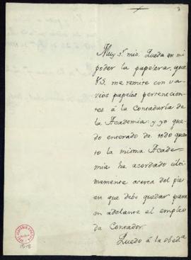 Carta de Man[ue]l de Lardizábal y Uribe a Juan de Trigueros en la que acusa recibo de una documen...