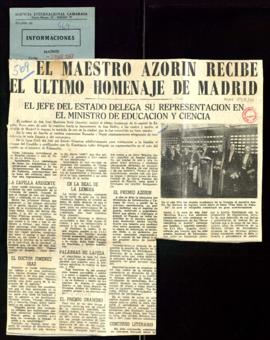 El maestro Azorín recibe el último homenaje de Madrid