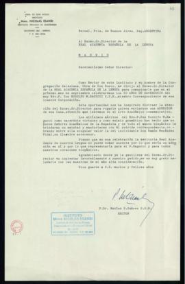 Carta de Matías E. Suárez, rector del Instituto Monseñor Nicolás Esandi, al director de adhesión ...