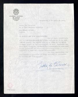 Carta de Esther de Cáceres, secretaria de la Academia Nacional de Letras de Uruguay, a Dámaso Alo...