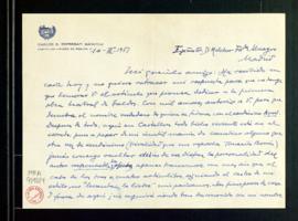 Carta de Carlos González-Espresati a Melchor Fernández Almagro en la que le dice que no tiene inc...
