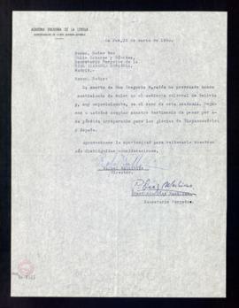 Carta de pésame del director y del secretario de la Academia Boliviana de la Lengua a Julio Casar...