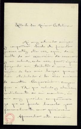 Carta del conde de Cheste al secretario, Mariano Catalina, en la que le ruega que salude en su no...