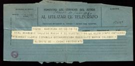 Telegrama de [Manuel] Casas, presidente de la Real Academia Gallega, al Obispo de Madrid-Alcalá [...