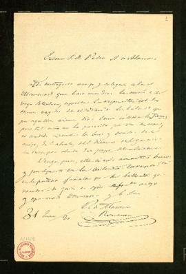 Carta de Ramón de Mesonero Romanos a Pedro [Antonio] de Alarcón en la que expresa su deseo de rec...